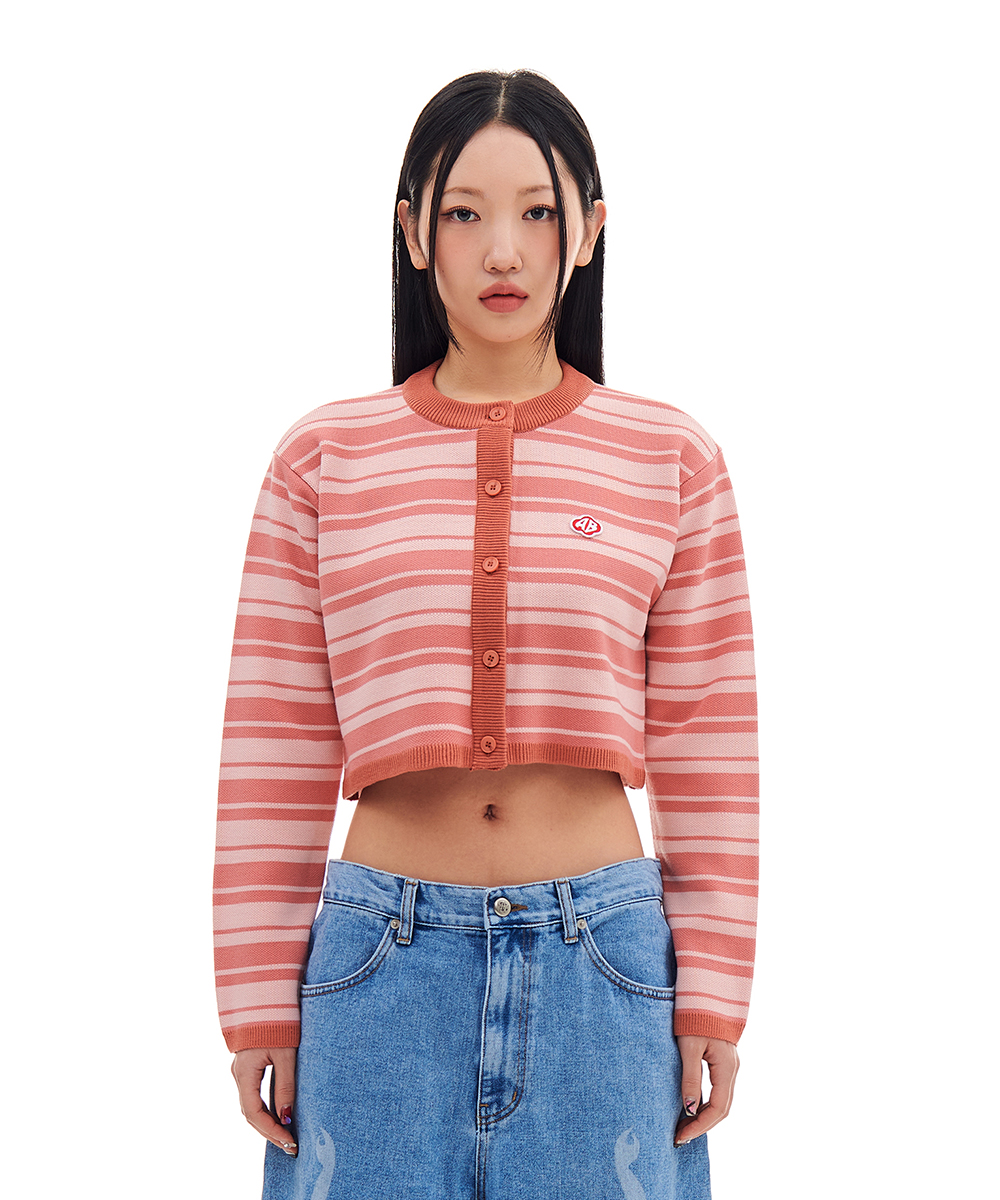 RED MOSS PATCHED CROP CARDIGAN (PINK)