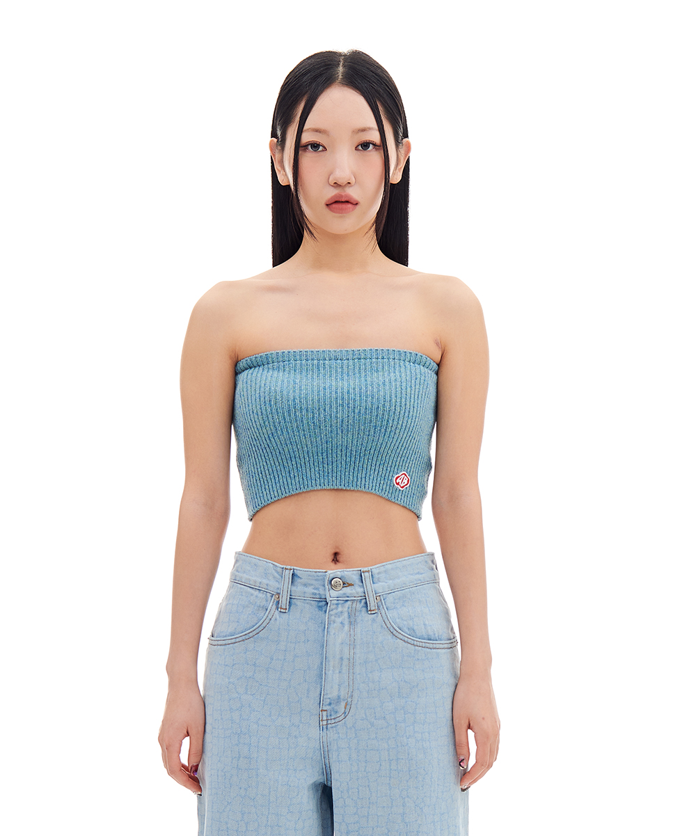 RED MOSS PATCHED KNIT TUBE TOP (BLUE)