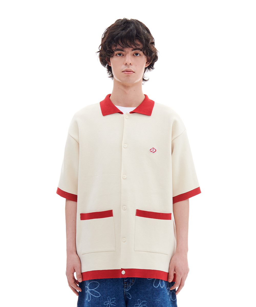 RED MOSS PATCHED HALF KNIT (CREAM)