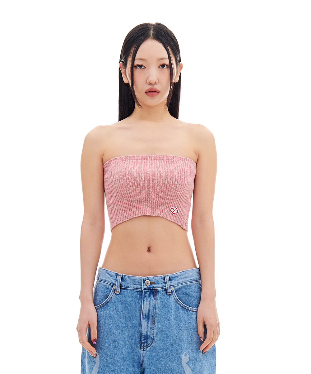 RED MOSS PATCHED KNIT TUBE TOP (PINK)